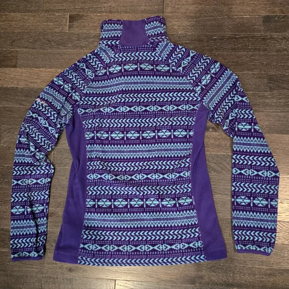Columbia Fleece 1/4 Zip Lightweight Aztec Print - Purple, Turquoise - SZ Small - Picture 6 of 8
